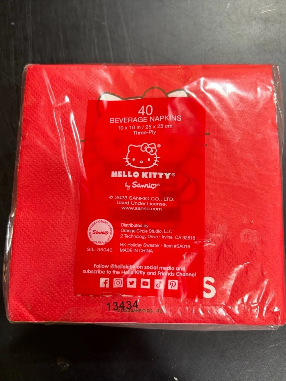 Hello Kitty Red Holiday 'Happy Holidays' Beverage Napkins